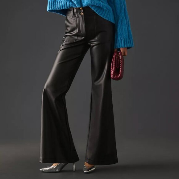 Anthropologie Maeve Naomi Wide-Leg Flare Pants Faux Leather EUC